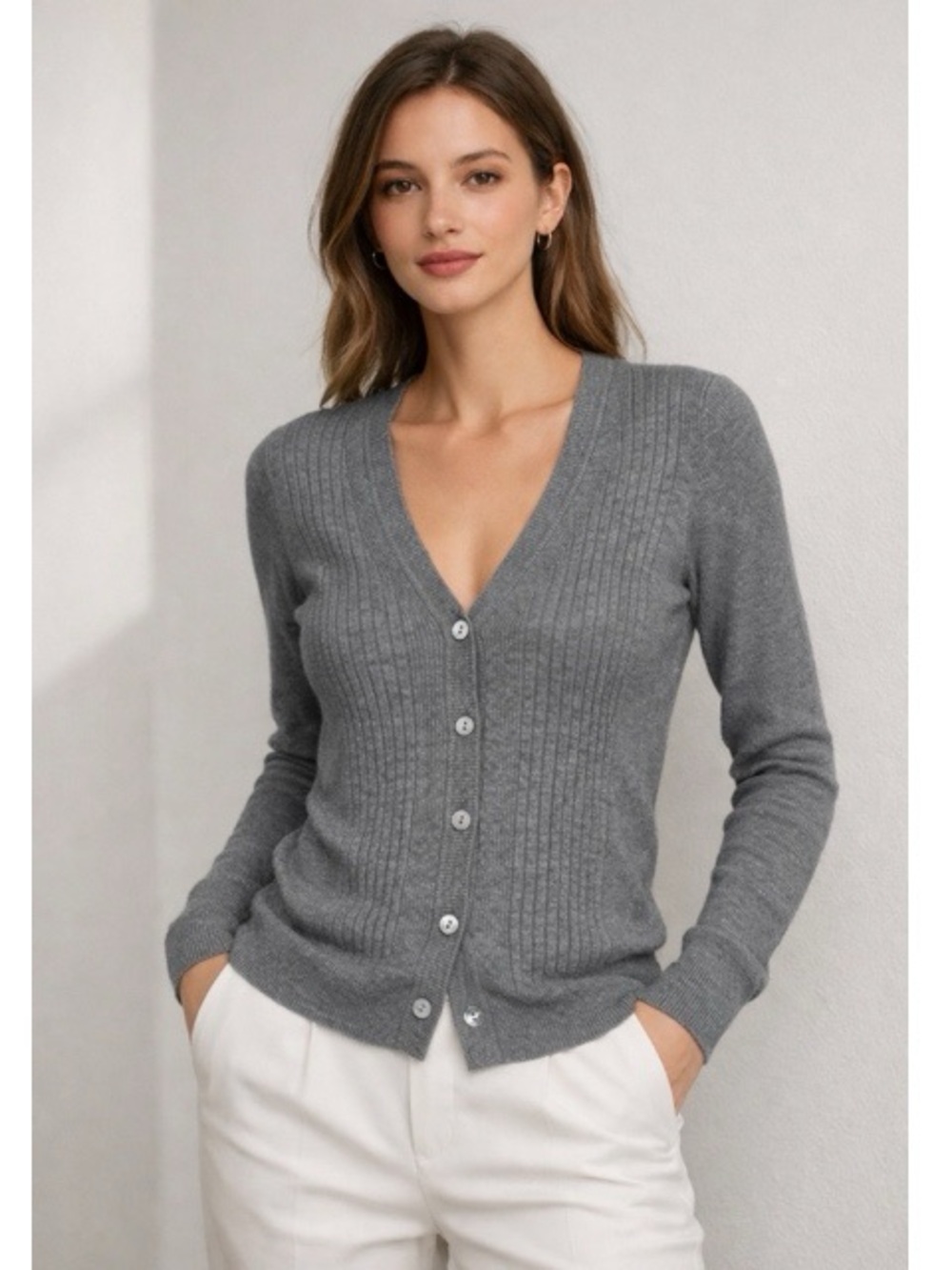 Dolce & Gabbana Grey Button Front Ribbed Sweater Cardigan